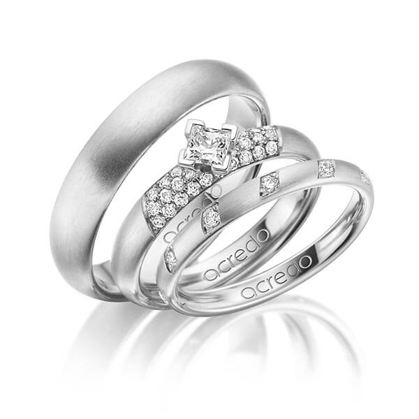 Set in Graugold 585 mit zus. 0,74 ct. Brillant & Prinzess-Diamant tw, si von acredo - A-1427-8