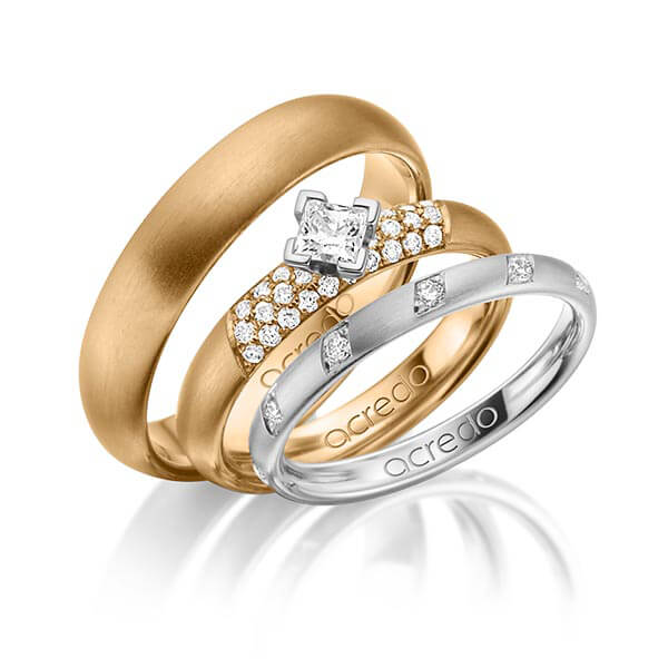 Set in Graugold 585 mit zus. 0,74 ct. Brillant & Prinzess-Diamant tw, si von acredo - A-1427-9