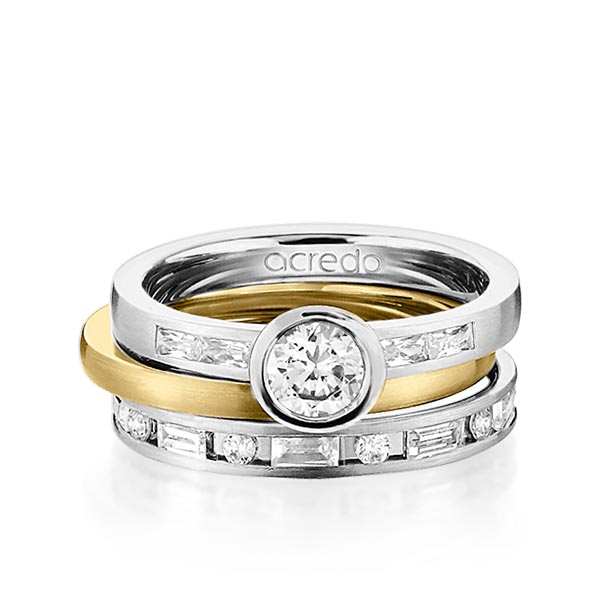 Set in grijsgoud 14 kt. met 0,5 ct. + in totaal 1,005 ct. Briljanten & Baguette-Diamant & Briljant tw/si tw,vs van acredo