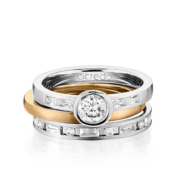 Set in grijsgoud 14 kt. met 0,5 ct. + in totaal 1,005 ct. Briljanten & Baguette-Diamant & Briljant tw/si tw,vs van acredo
