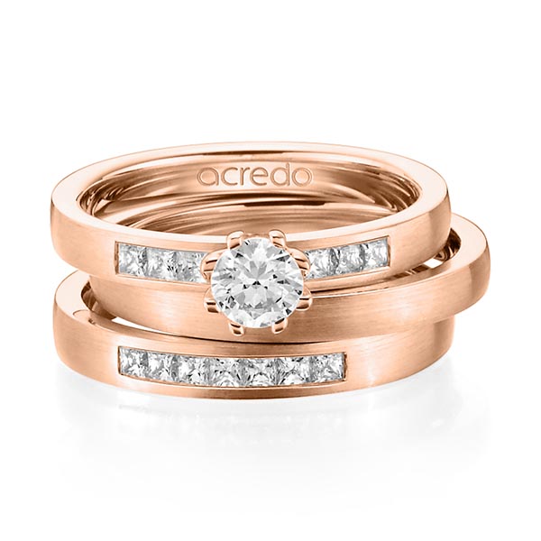 Set in roodgoud 14 kt. met 0,4 ct. + in totaal 0,39 ct. Briljant & Princess-Diamant tw,vs tw/si van acredo