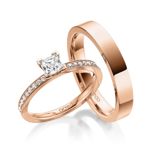 Set in roodgoud 14 kt. met 0,5 ct. + in totaal 0,2 ct. Princess-Diamant tw,vs tw/si van acredo