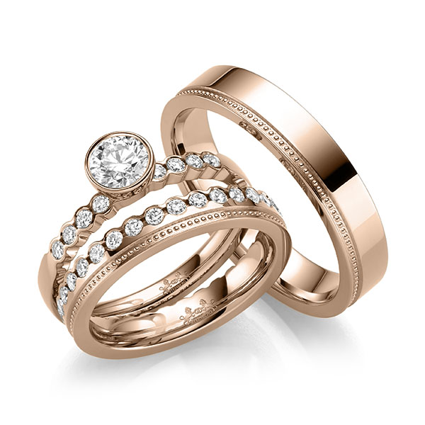 Set in roodgoud 14 kt. met 0,5 ct. + in totaal 0,8 ct. Briljant tw/si van Steinberg