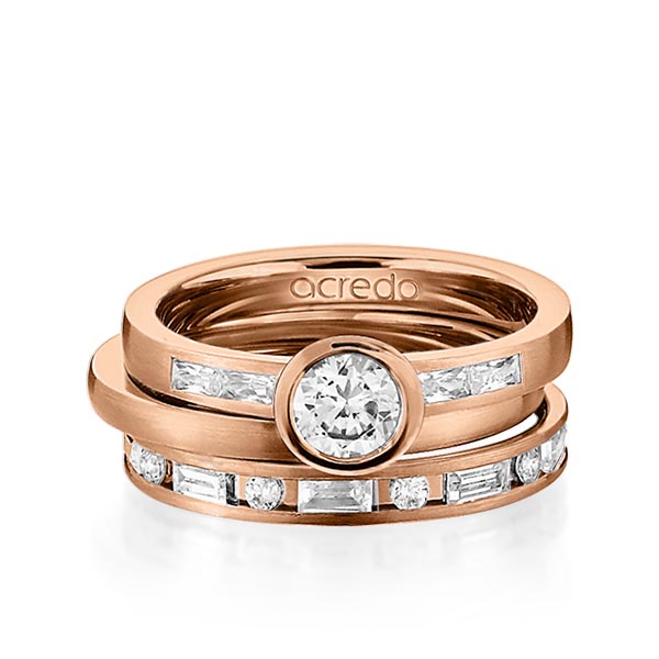Set in roodgoud 14 kt. met 0,5 ct. + in totaal 1,005 ct. Baguette-Diamant & Briljanten & Briljant tw,vs tw/si van acredo