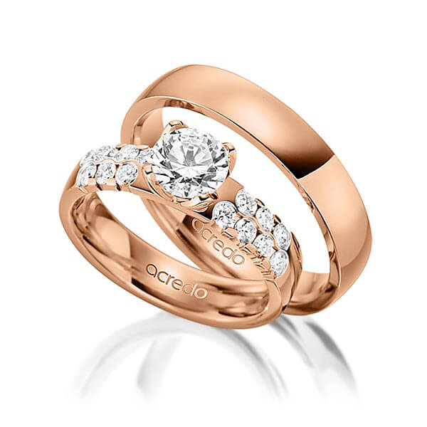 Set in roodgoud 14 kt. met 1 ct. + in totaal 0,56 ct. Briljant tw/si van acredo - A-1561-3 Set in roodgoud 14 kt. met 1 ct. + in totaal 0,56 ct. Briljant tw/si van acredo - A-1561-3