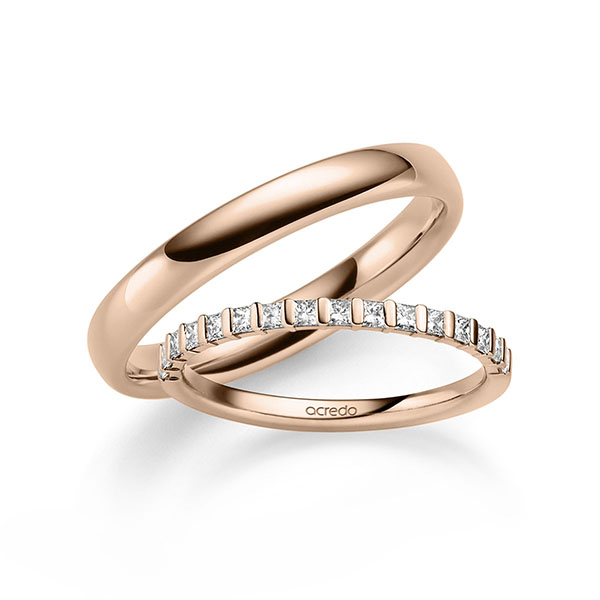 Set in roodgoud 14 kt. met in totaal 0,32 ct. tw/si van acredo