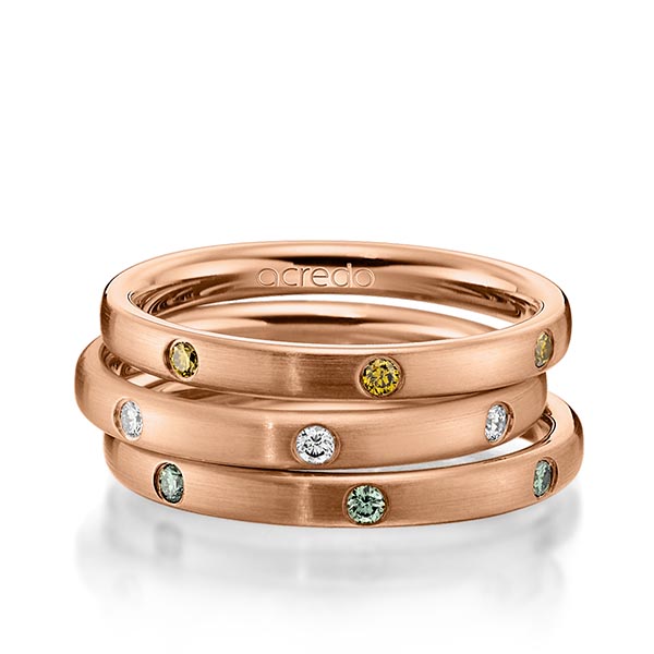 Set in roodgoud 14 kt. met in totaal 0,42 ct. Briljant Geel tw/si Apple Green van acredo