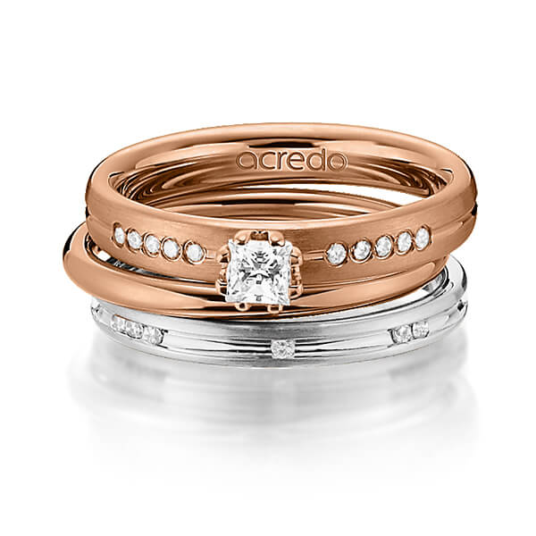 Set in roodgoud 14 kt. met in totaal 0,47 ct. Princess-Diamant & Briljant tw/si van acredo