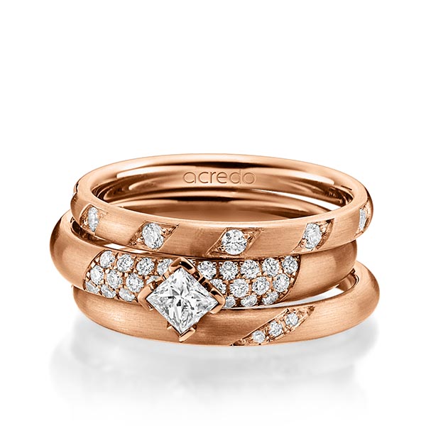 Set in roodgoud 14 kt. met in totaal 0,755 ct. Briljant & Princess-Diamant tw/si van acredo
