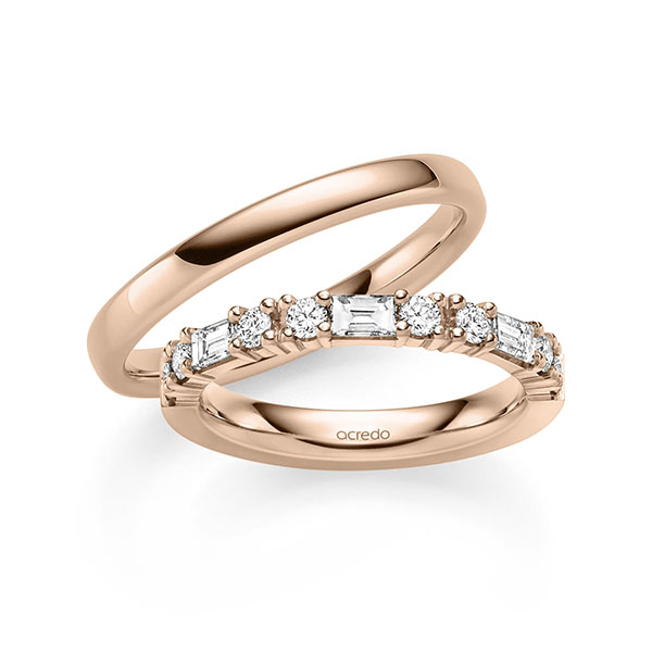 Set in roodgoud 14 kt. met in totaal 0,85 ct. tw,vs van acredo