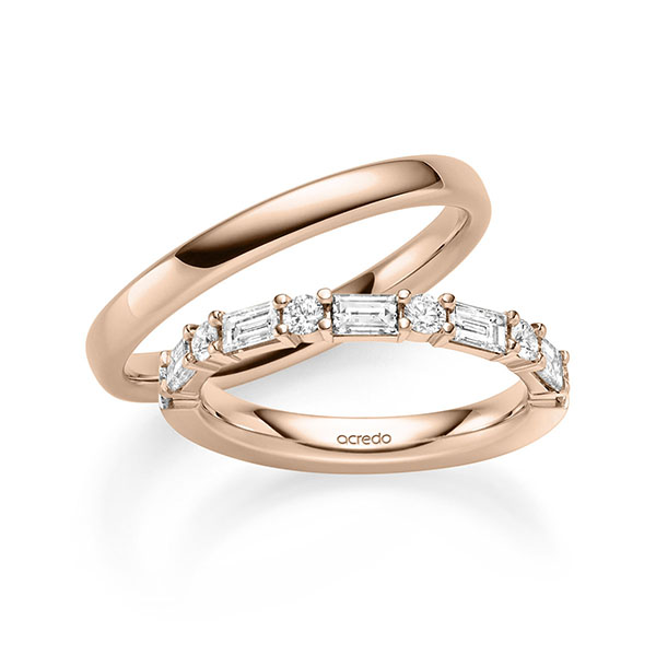 Set in roodgoud 14 kt. met in totaal 1,05 ct. tw,vs van acredo