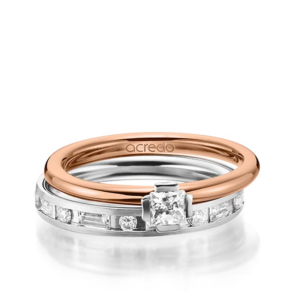 Set in roodgoud 14 kt. witgoud 14 kt. met in totaal 1,015 ct. Princess-Diamant & Baguette-Diamant & Briljant tw/si tw,vs van acredo