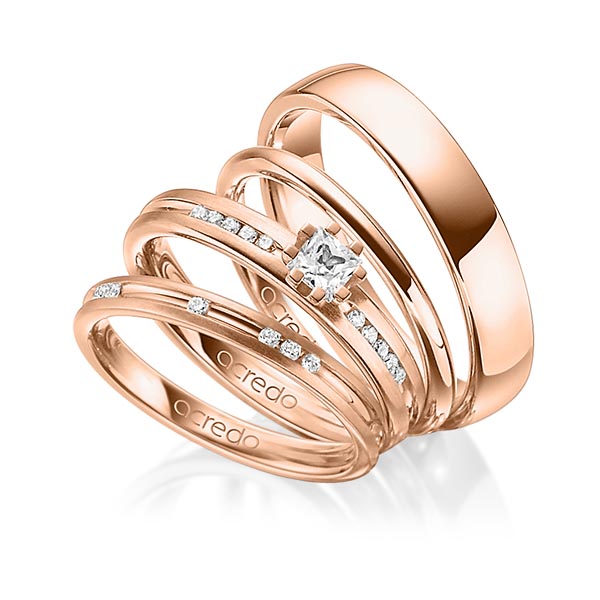 Set in roodgoud 18 kt. met in totaal 0,47 ct. Briljant & Princess-Diamant tw/si van acredo