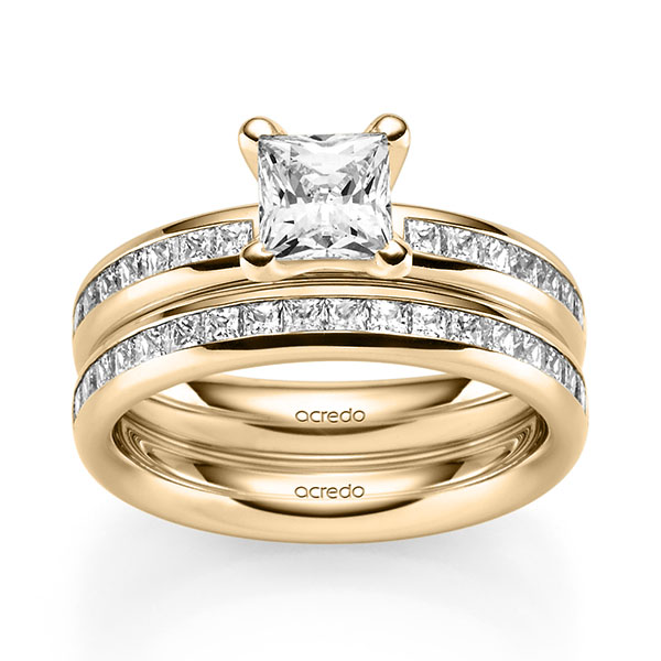 Set in Roségold 585 mit 1 ct. + zus. 1,05 ct. Brillant & Prinzess-Diamant tw, vs tw, si von acredo