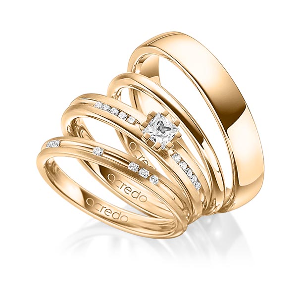 Set in Roségold 585 mit zus. 0,47 ct. Brillant & Prinzess-Diamant tw, si von acredo