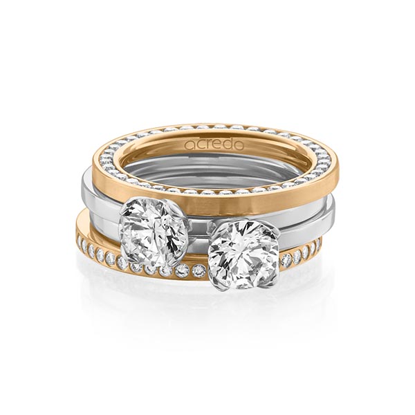 Set in Roségold 585 vollausgefasst mit 1 ct. + zus. 1,04 ct. Brillant tw, si tw, vs von acredo