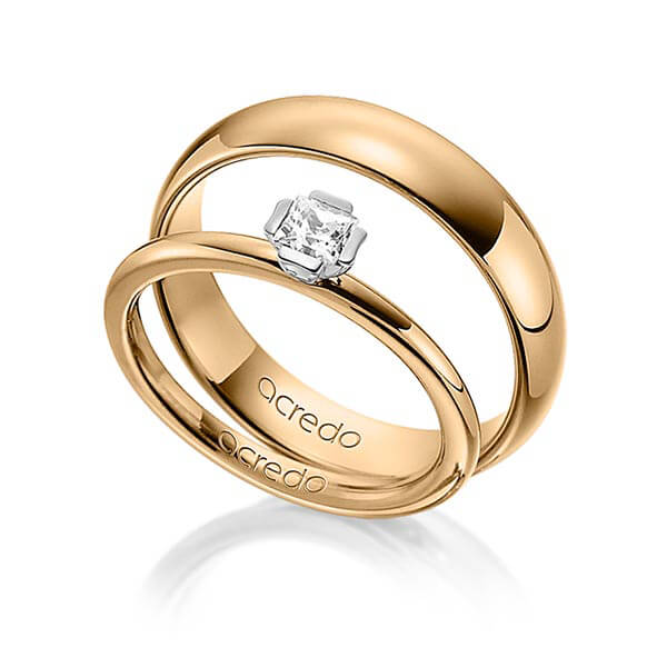 Set in Roségold 585 Weissgold 585 mit zus. 0,25 ct. Prinzess-Diamant tw, si von acredo - A-1364-3 Set in Roségold 585 Weissgold 585 mit zus. 0,25 ct. Prinzess-Diamant tw, si von acredo - A-1364-3