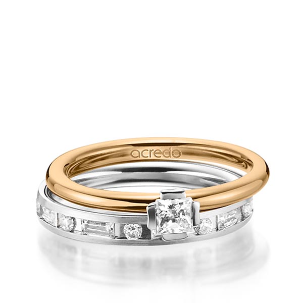 Set in Roségold 585 Weißgold 585 mit zus. 1,015 ct. Prinzess-Diamant & Baguette-Diamant & Brillant tw, si tw, vs von acredo