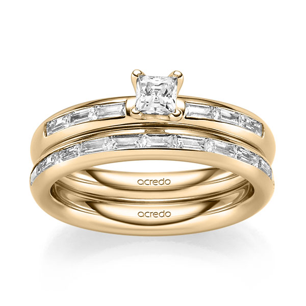 Set in roségoud 14 kt. met 0,3 ct. + in totaal 0,85 ct. Briljant & Baguette-Diamant tw,vs van acredo