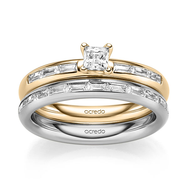 Set in roségoud 14 kt. met 0,3 ct. + in totaal 0,85 ct. Briljant & Baguette-Diamant tw,vs van acredo