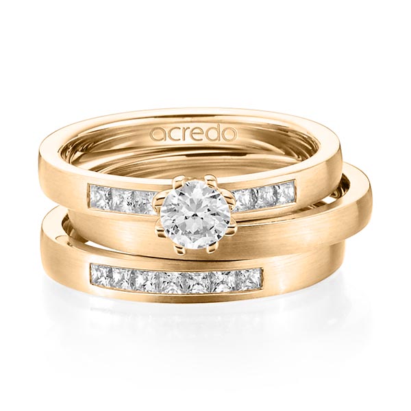 Set in roségoud 14 kt. met 0,4 ct. + in totaal 0,39 ct. Briljant & Princess-Diamant tw,vs tw/si van acredo