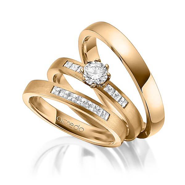 Set in roségoud 14 kt. met 0,4 ct. + in totaal 0,39 ct. Princess-Diamant & Briljant tw/si tw,vs van acredo