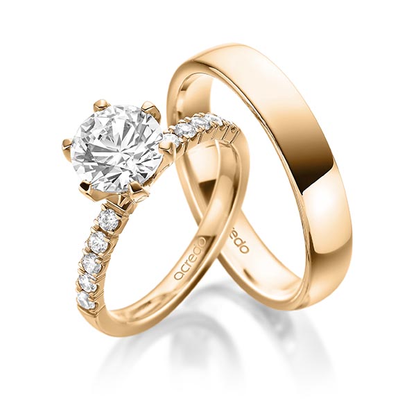 Set in roségoud 14 kt. met 2 ct. + in totaal 0,3 ct. Briljant tw,vs tw/si van acredo