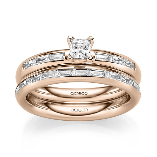 Set in Rotgold 585 mit 0,3 ct. + zus. 0,85 ct. Brillant & Baguette-Diamant tw, vs von acredo