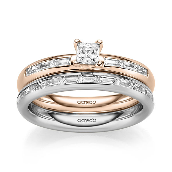 Set in Rotgold 585 mit 0,3 ct. + zus. 0,85 ct. Brillant & Baguette-Diamant tw, vs von acredo