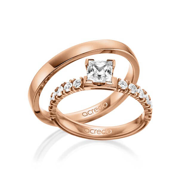 Set in Rotgold 585 mit 0,7 ct. + zus. 0,48 ct. Prinzess-Diamant tw, vs tw, si von acredo - A-1563-3 Set in Rotgold 585 mit 0,7 ct. + zus. 0,48 ct. Prinzess-Diamant tw, vs tw, si von acredo - A-1563-3