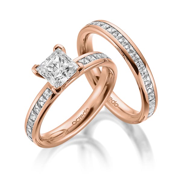 Set in Rotgold 585 mit 1 ct. + zus. 1,05 ct. Brillant & Prinzess-Diamant tw, vs tw, si von acredo - A-2004-4 Set in Rotgold 585 mit 1 ct. + zus. 1,05 ct. Brillant & Prinzess-Diamant tw, vs tw, si von acredo - A-2004-4