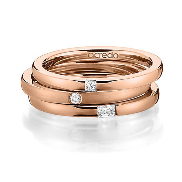 Set in Rotgold 585 mit zus. 0,125 ct. Prinzess-Diamant & Brillant & Baguette-Diamant tw, si tw, vs von acredo