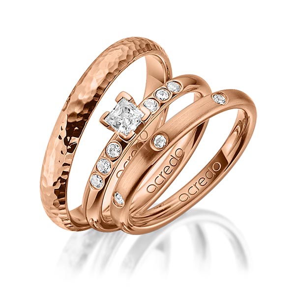 Set in Rotgold 585 mit zus. 0,46 ct. Brillant & Prinzess-Diamant tw, si tw, vs von acredo - A-1421-5