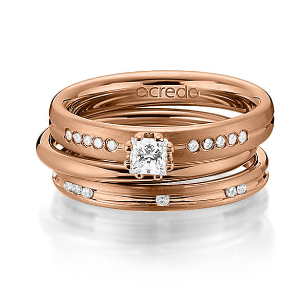 Set in Rotgold 585 mit zus. 0,47 ct. Prinzess-Diamant & Brillant tw, si von acredo