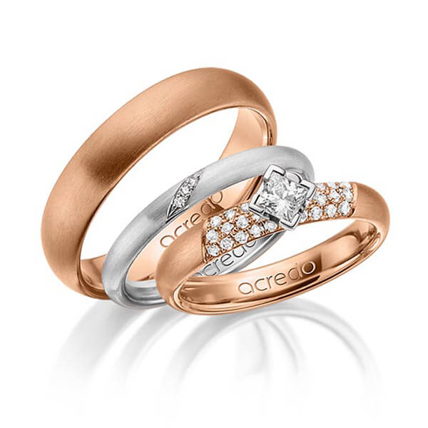 Set in Rotgold 585 mit zus. 0,535 ct. Brillant & Prinzess-Diamant tw, si von acredo