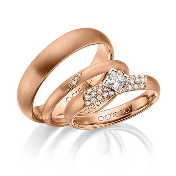 Set in Rotgold 585 mit zus. 0,535 ct. Brillant & Prinzess-Diamant tw, si von acredo