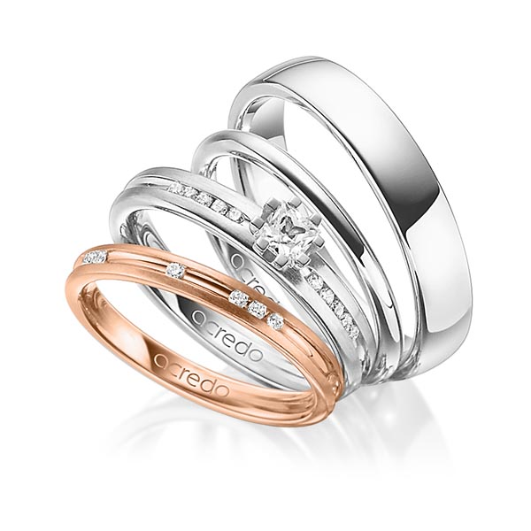 Set in Rotgold 750 mit zus. 0,47 ct. Brillant & Prinzess-Diamant tw, si von acredo