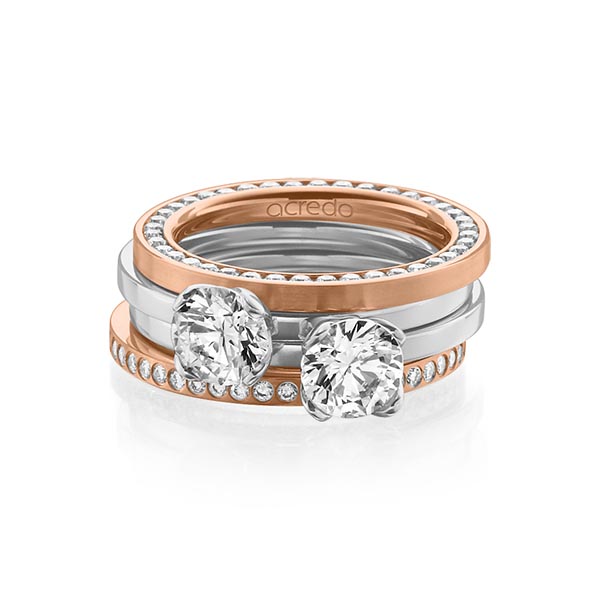 Set in Rotgold 750 vollausgefasst mit 1 ct. + zus. 1,04 ct. Brillant tw, si tw, vs von acredo