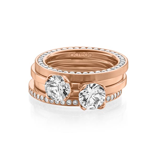 Set in Rotgold 750 vollausgefasst mit 1 ct. + zus. 1,04 ct. Brillant tw, si tw, vs von acredo