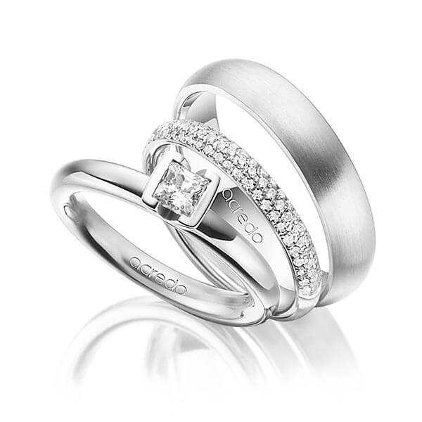 Set in Weissgold 585 mit 0,4 ct. + zus. 0,38 ct. Prinzess-Diamant & Brillant tw, vs tw, si von acredo