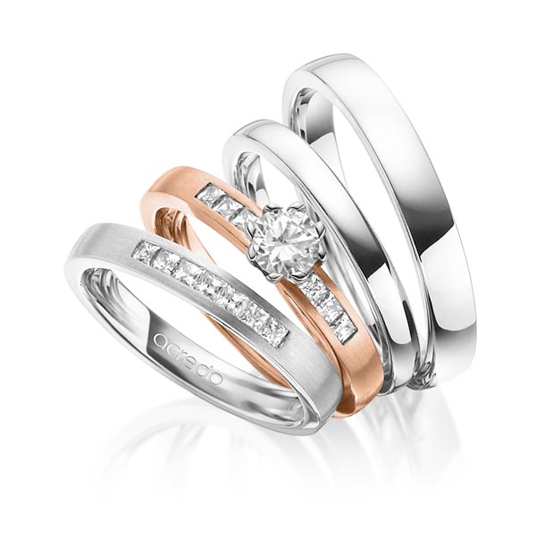 Set in Weißgold 585 mit 0,4 ct. + zus. 0,39 ct. Prinzess-Diamant & Brillant tw, si tw, vs von acredo - A-1419-3