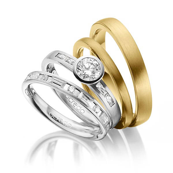 Set in Weissgold 585 mit 0,5 ct. + zus. 1,005 ct. Baguette-Diamant & Brillant tw, vs tw, si von acredo