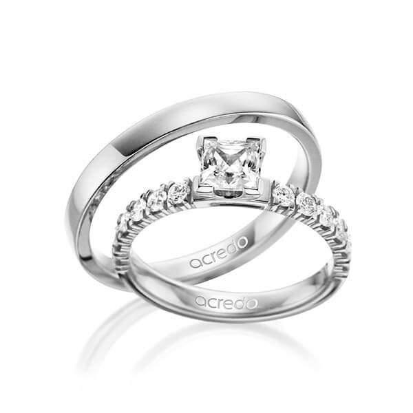 Set in Weißgold 585 mit 0,7 ct. + zus. 0,48 ct. Prinzess-Diamant tw, vs tw, si von acredo - A-1563-4 Set in Weißgold 585 mit 0,7 ct. + zus. 0,48 ct. Prinzess-Diamant tw, vs tw, si von acredo - A-1563-4