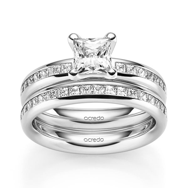 Set in Weißgold 585 mit 1 ct. + zus. 1,05 ct. Brillant & Prinzess-Diamant tw, vs tw, si von acredo - A-2454-1 Set in Weißgold 585 mit 1 ct. + zus. 1,05 ct. Brillant & Prinzess-Diamant tw, vs tw, si von acredo - A-2454-1