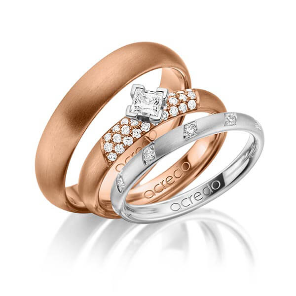Set in Weißgold 585 mit zus. 0,74 ct. Brillant & Prinzess-Diamant tw, si von acredo - A-1427-3 Set in Weißgold 585 mit zus. 0,74 ct. Brillant & Prinzess-Diamant tw, si von acredo - A-1427-3