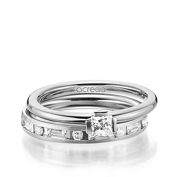 Set in Weißgold 585 mit zus. 1,015 ct. Prinzess-Diamant & Baguette-Diamant & Brillant tw, si tw, vs von acredo