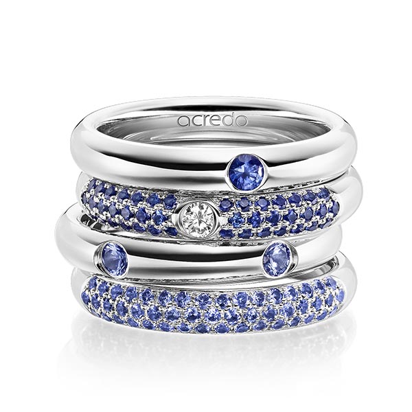 Set in Weißgold 585 mit zus. 1,288 ct. Brillant Saphir Blau (A 10) tw, si von acredo