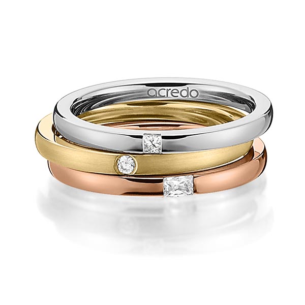 Set in Weißgold 750 mit zus. 0,125 ct. Prinzess-Diamant & Brillant & Baguette-Diamant tw, si tw, vs von acredo