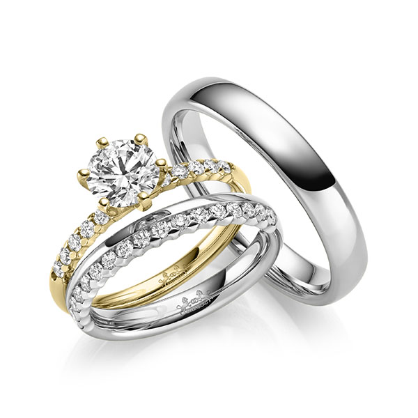Set in witgoud 14 kt. half gezet met 1 ct. + in totaal 0,54 ct. Briljant tw/si van Steinberg
