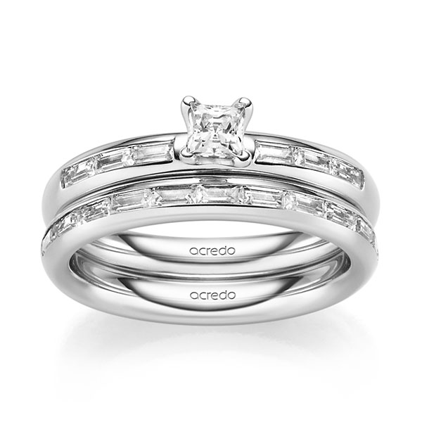 Set in witgoud 14 kt. met 0,3 ct. + in totaal 0,85 ct. Briljant & Baguette-Diamant tw,vs van acredo